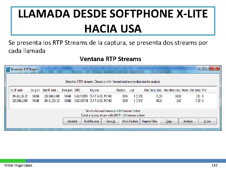 LLAMADA DESDE SOFTPHONE X-LITE HACIA USA Se presenta los RTP Streams de la captura,
