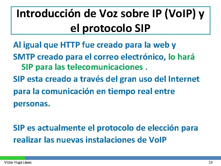 Introducción de Voz sobre IP (Vo. IP) y el protocolo SIP Al igual que