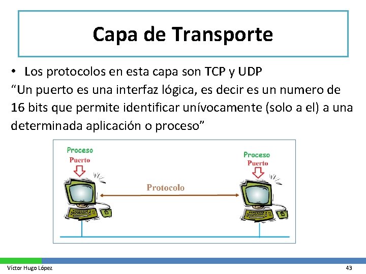 Capa de Transporte • Los protocolos en esta capa son TCP y UDP “Un