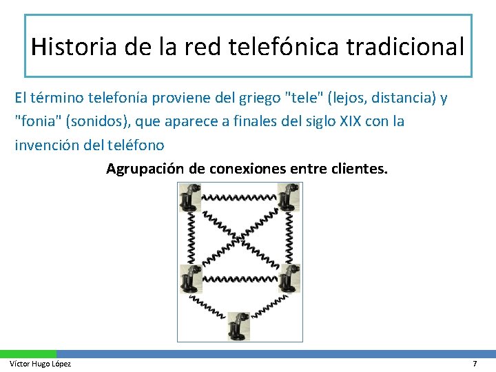 Historia de la red telefónica tradicional El término telefonía proviene del griego "tele" (lejos,