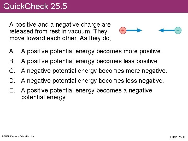 Quick. Check 25. 5 A positive and a negative charge are released from rest