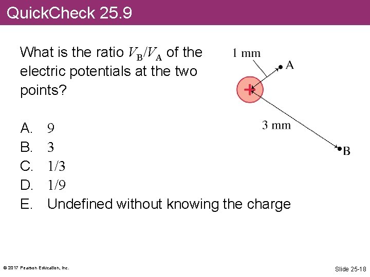 Quick. Check 25. 9 What is the ratio VB/VA of the electric potentials at