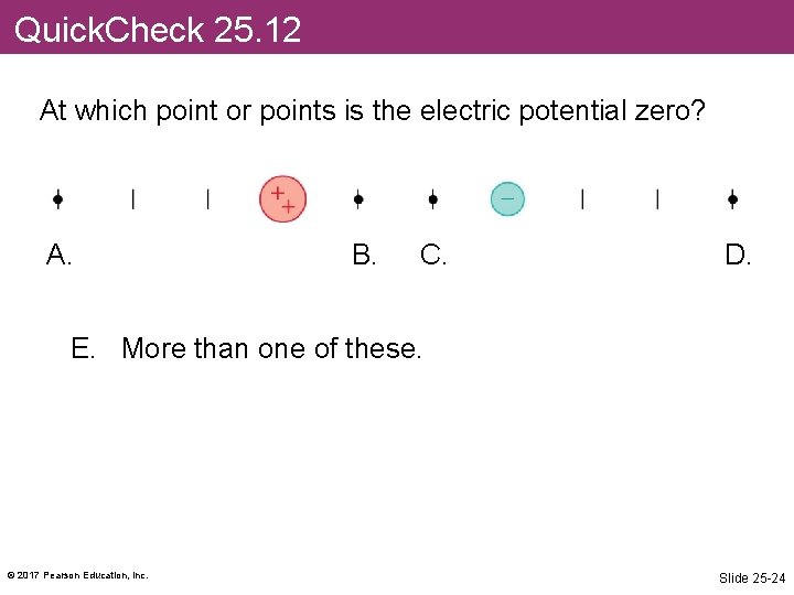 Quick. Check 25. 12 At which point or points is the electric potential zero?