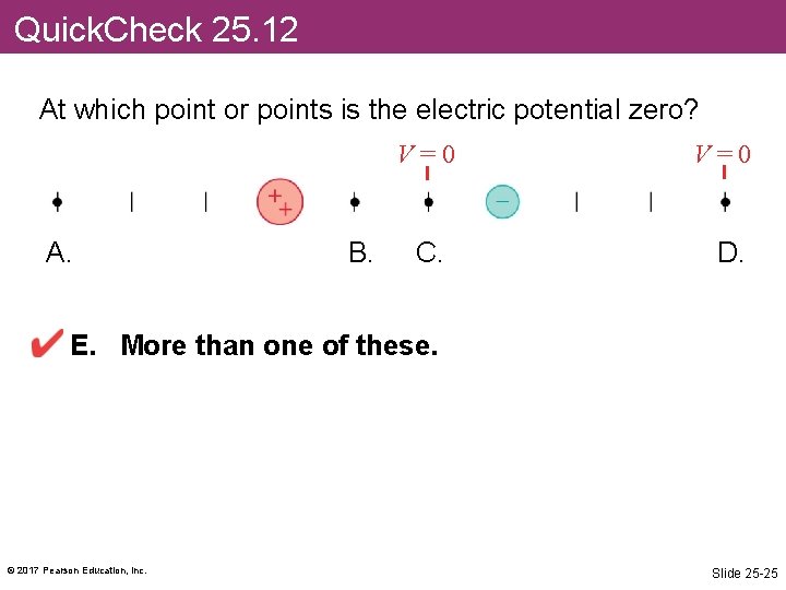 Quick. Check 25. 12 At which point or points is the electric potential zero?