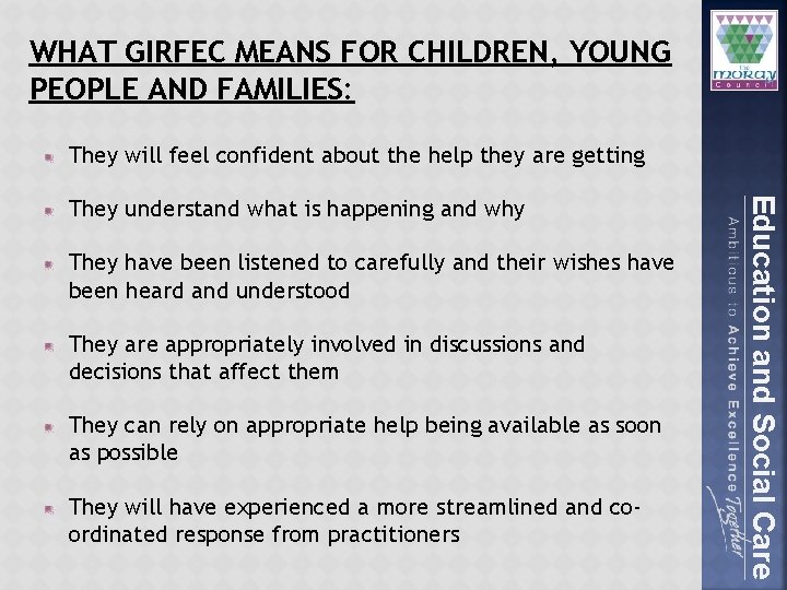 WHAT GIRFEC MEANS FOR CHILDREN, YOUNG PEOPLE AND FAMILIES: They will feel confident about