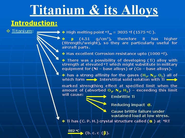 Titanium & its Alloys Introduction: v Titanium: v High melting point o. Tm =