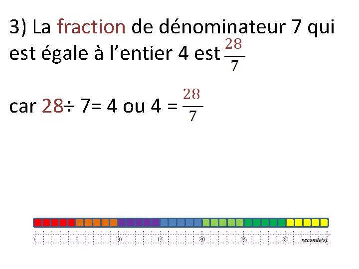 3) La fraction de dénominateur 7 qui est égale à l’entier 4 est car