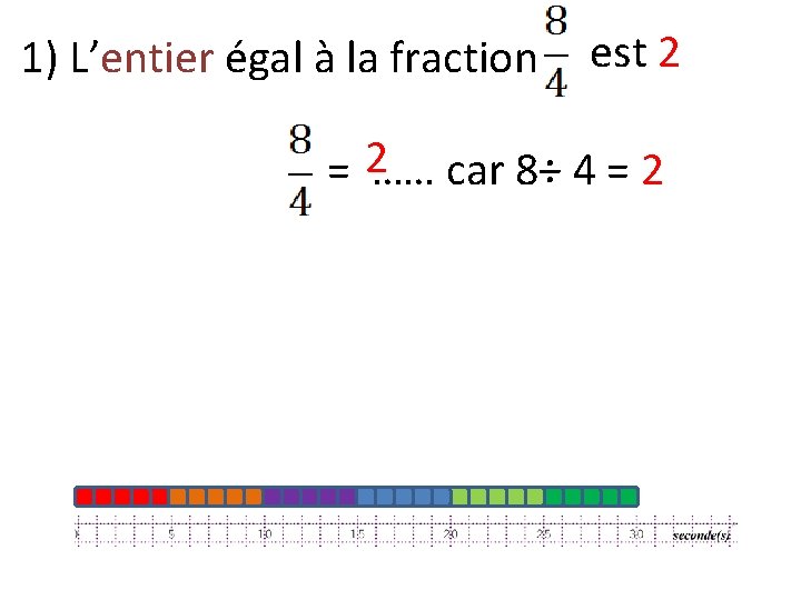 1) L’entier égal à la fraction est 2 = 2…… car 8÷ 4 =