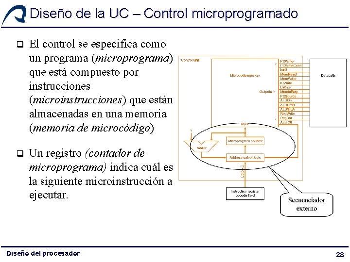 Diseño de la UC – Control microprogramado q El control se especifica como un Diseño de la UC – Control microprogramado q El control se especifica como un