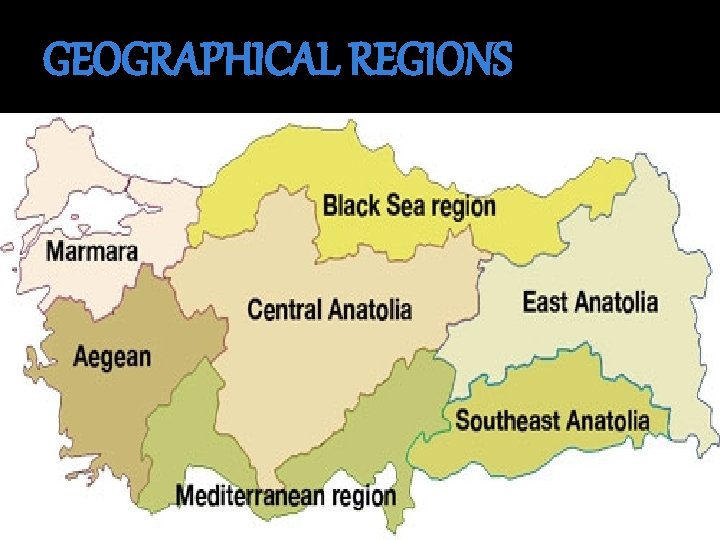 GEOGRAPHICAL REGIONS Turkey has 81 CITIES and 7 Geographical Regions 