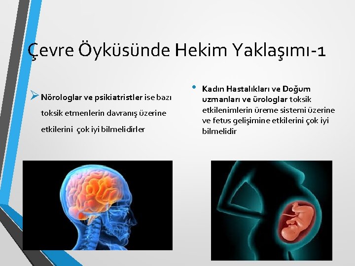 Çevre Öyküsünde Hekim Yaklaşımı-1 Ø Nörologlar ve psikiatristler ise bazı toksik etmenlerin davranış üzerine Çevre Öyküsünde Hekim Yaklaşımı-1 Ø Nörologlar ve psikiatristler ise bazı toksik etmenlerin davranış üzerine