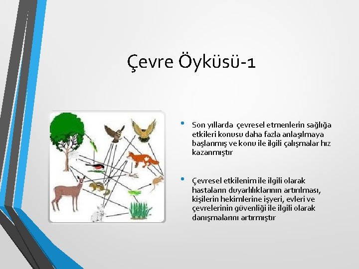 Çevre Öyküsü-1 • Son yıllarda çevresel etmenlerin sağlığa etkileri konusu daha fazla anlaşılmaya başlanmış Çevre Öyküsü-1 • Son yıllarda çevresel etmenlerin sağlığa etkileri konusu daha fazla anlaşılmaya başlanmış