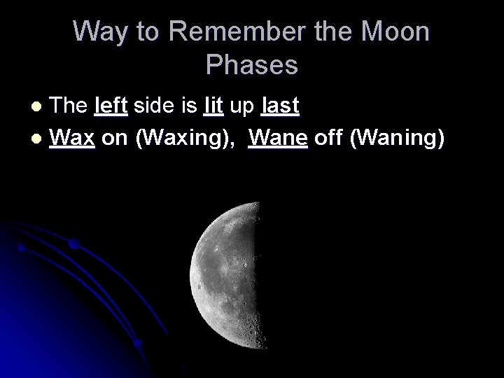 Way to Remember the Moon Phases The left side is lit up last l