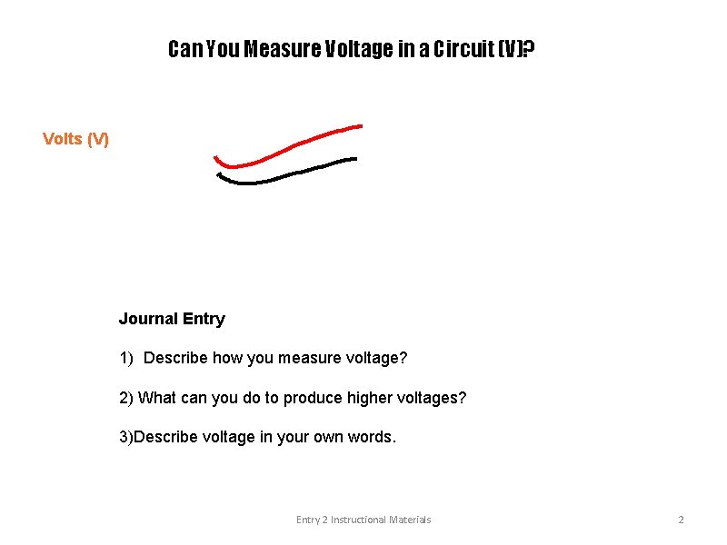 Can You Measure Voltage in a Circuit (V)? Volts (V) Journal Entry 1) Describe