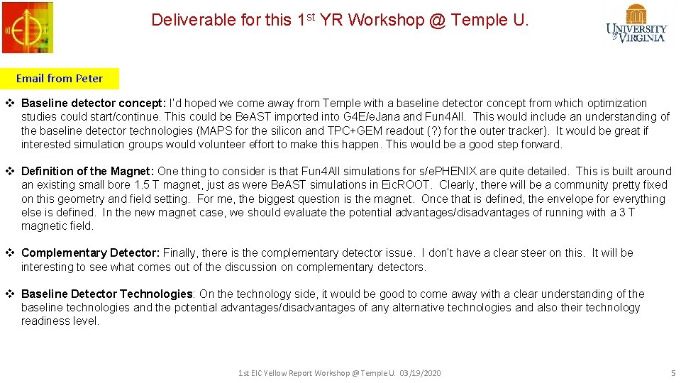 Deliverable for this 1 st YR Workshop @ Temple U. Email from Peter v Deliverable for this 1 st YR Workshop @ Temple U. Email from Peter v