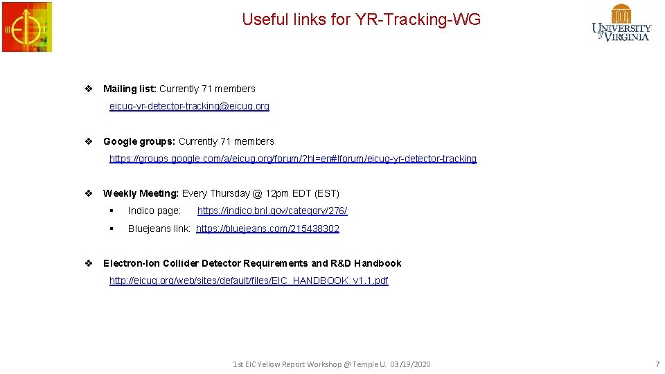 Useful links for YR-Tracking-WG v Mailing list: Currently 71 members eicug-yr-detector-tracking@eicug. org v Google Useful links for YR-Tracking-WG v Mailing list: Currently 71 members eicug-yr-detector-tracking@eicug. org v Google