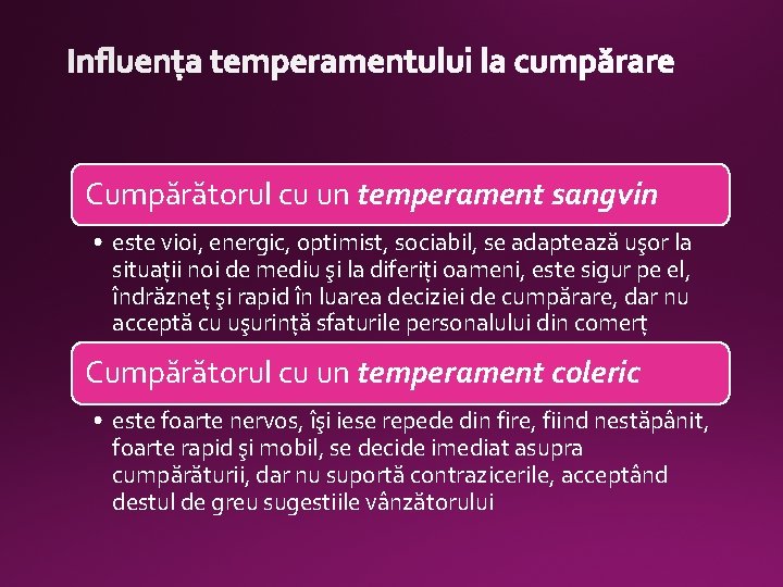 Cumpărătorul cu un temperament sangvin • este vioi, energic, optimist, sociabil, se adaptează uşor