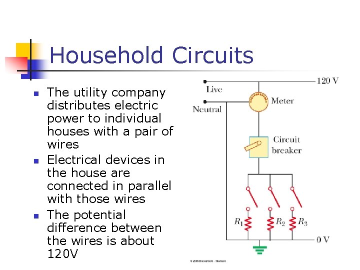Household Circuits n n n The utility company distributes electric power to individual houses