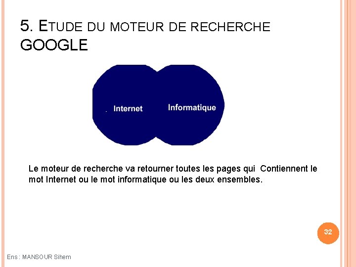 5. ETUDE DU MOTEUR DE RECHERCHE GOOGLE Le moteur de recherche va retourner toutes