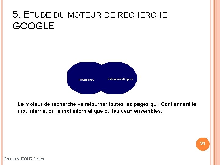 5. ETUDE DU MOTEUR DE RECHERCHE GOOGLE Le moteur de recherche va retourner toutes