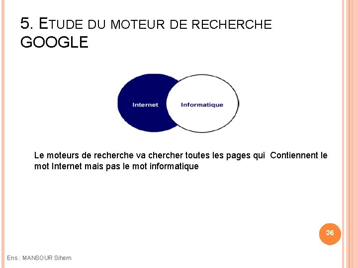 5. ETUDE DU MOTEUR DE RECHERCHE GOOGLE Le moteurs de recherche va cher toutes