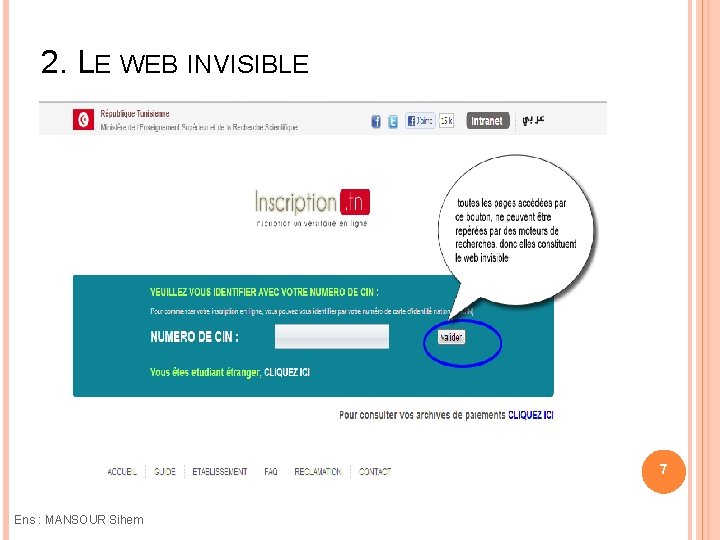 2. LE WEB INVISIBLE 7 Ens : MANSOUR Sihem 