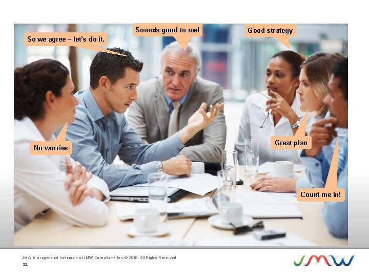 Sounds good to me! Good strategy So we agree – let’s do it. No