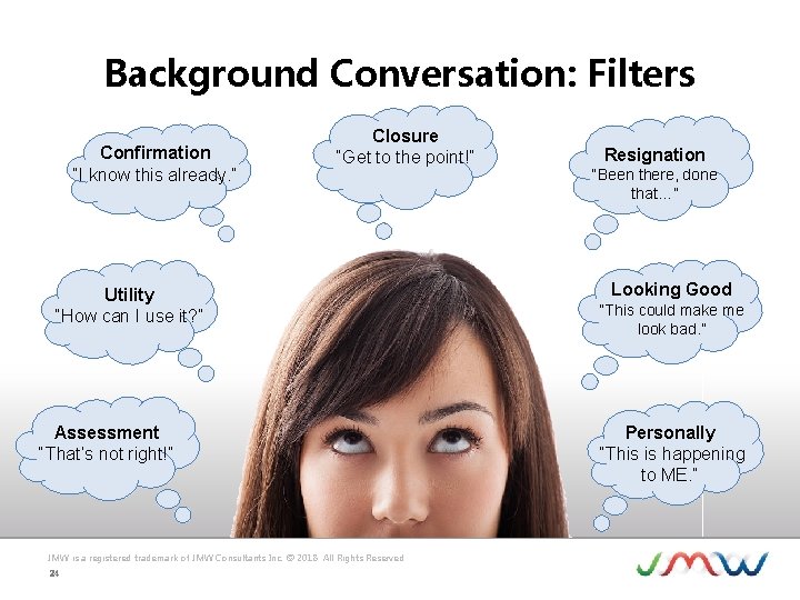 Background Conversation: Filters Confirmation “I know this already. ” Closure “Get to the point!”
