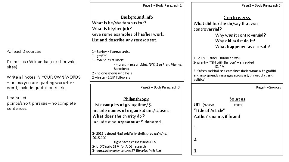 Page 1 – Body Paragraph 1 Background Info What is he/she famous for? What