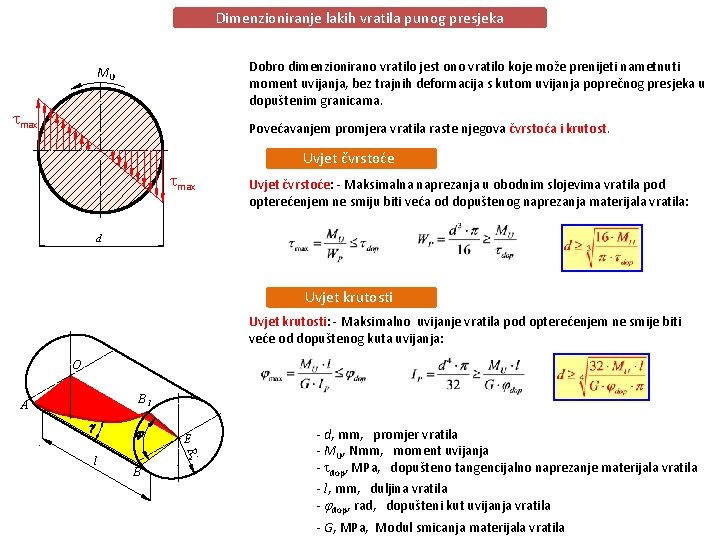 Dimenzioniranje lakih vratila punog presjeka Dobro dimenzionirano vratilo jest ono vratilo koje može prenijeti Dimenzioniranje lakih vratila punog presjeka Dobro dimenzionirano vratilo jest ono vratilo koje može prenijeti