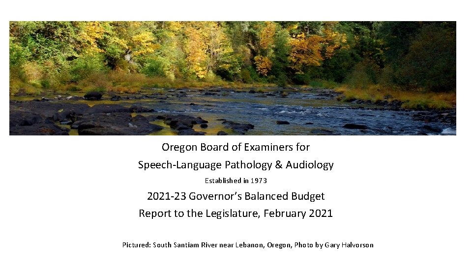 Oregon Board of Examiners for Speech-Language Pathology & Audiology Established in 1973 2021 -23