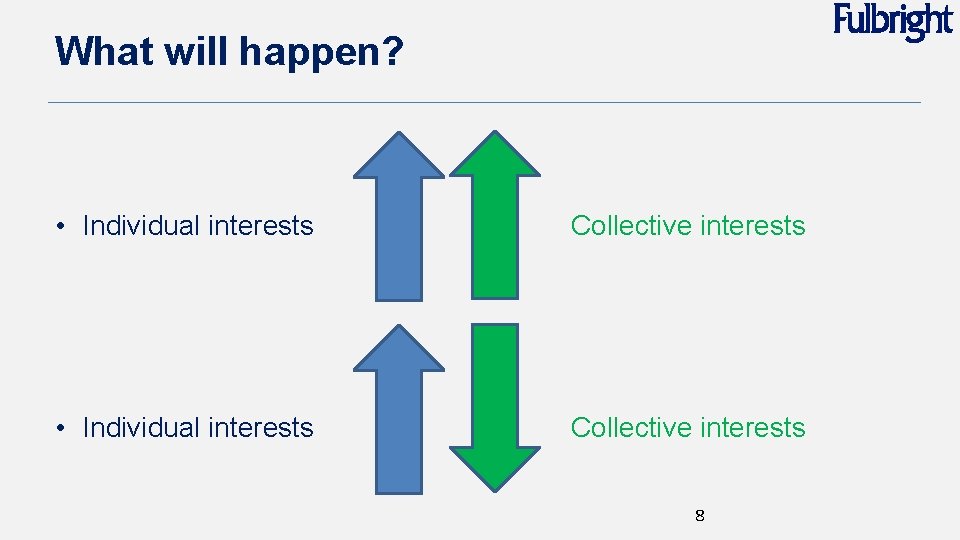 What will happen? • Individual interests Collective interests 8 