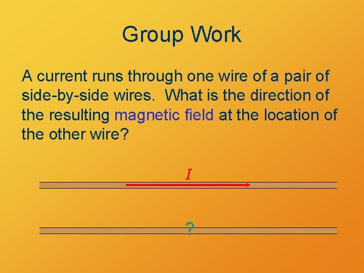 Group Work A current runs through one wire of a pair of side-by-side wires.