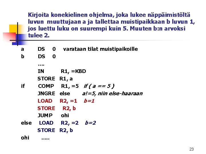 Kirjoita konekielinen ohjelma, joka lukee näppäimistöltä luvun muuttujaan a ja tallettaa muistipaikkaan b luvun Kirjoita konekielinen ohjelma, joka lukee näppäimistöltä luvun muuttujaan a ja tallettaa muistipaikkaan b luvun