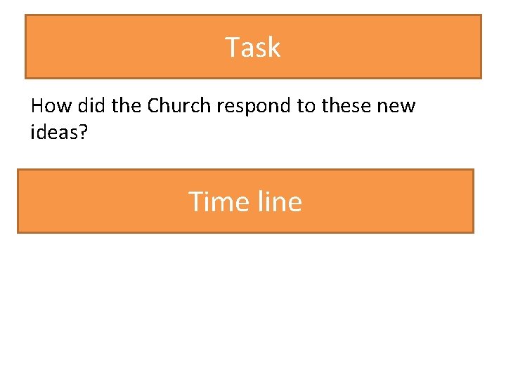 Task How did the Church respond to these new ideas? Time line Task How did the Church respond to these new ideas? Time line