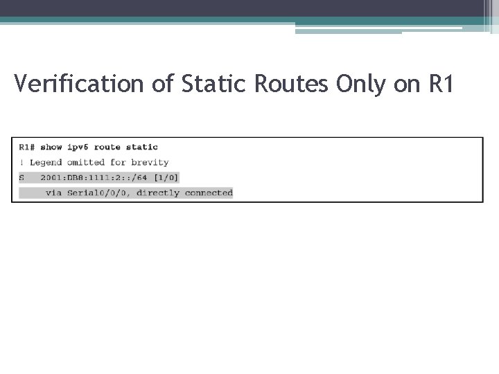 Verification of Static Routes Only on R 1 