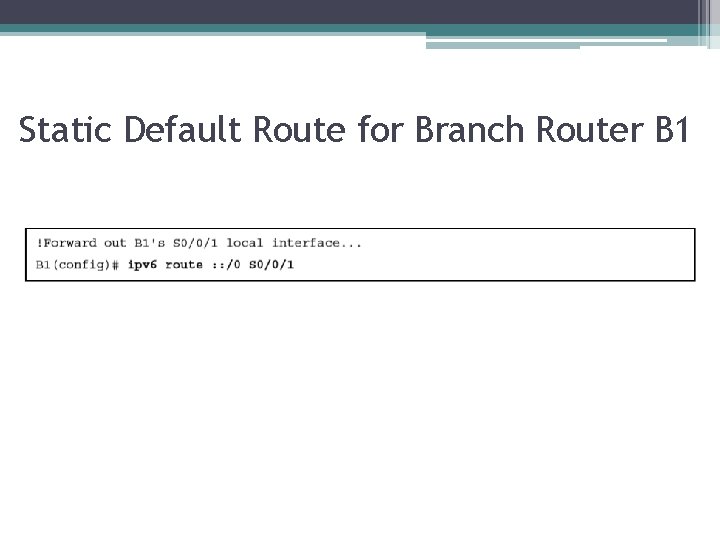 Static Default Route for Branch Router B 1 