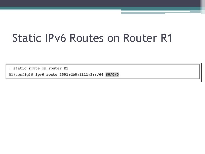 Static IPv 6 Routes on Router R 1 
