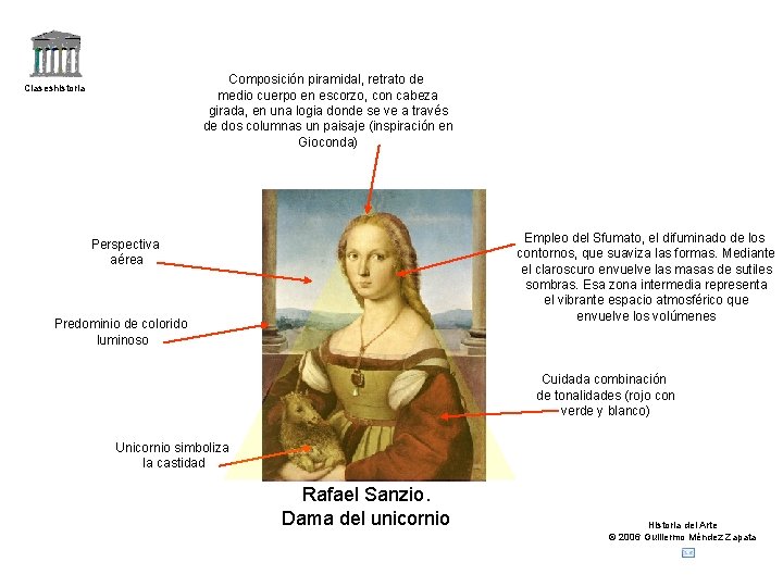 Composición piramidal, retrato de medio cuerpo en escorzo, con cabeza girada, en una logia