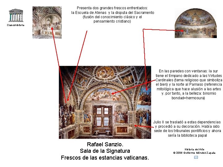 Claseshistoria Presenta dos grandes frescos enfrentados: la Escuela de Atenas y la disputa del