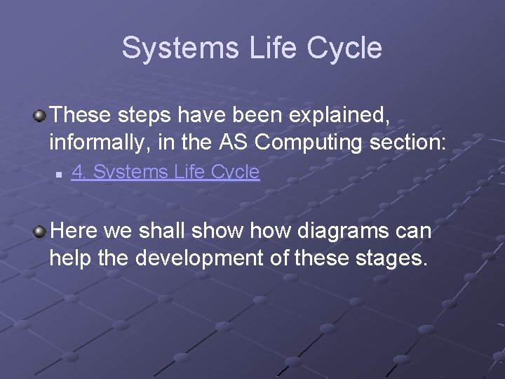 Systems Life Cycle These steps have been explained, informally, in the AS Computing section:
