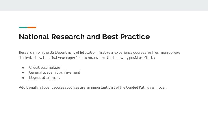 National Research and Best Practice Research from the US Department of Education: first year National Research and Best Practice Research from the US Department of Education: first year