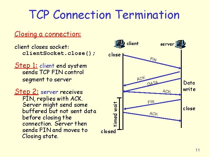 TCP Connection Termination Closing a connection: client closes socket: client. Socket. close(); client close