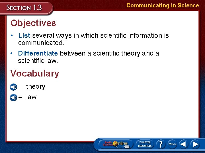 Communicating in Science Objectives • List several ways in which scientific information is communicated.
