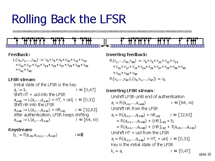 Rolling Back the LFSR Feedback: L(x 0, x 1, …, x 47) : = Rolling Back the LFSR Feedback: L(x 0, x 1, …, x 47) : =