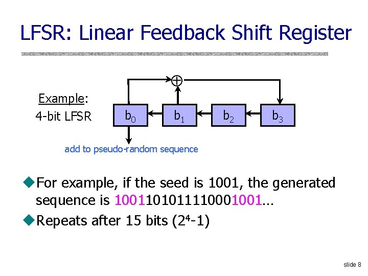 LFSR: Linear Feedback Shift Register Example: 4 -bit LFSR b 0 b 1 b LFSR: Linear Feedback Shift Register Example: 4 -bit LFSR b 0 b 1 b