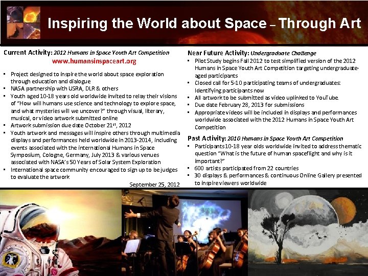 Inspiring the World about Space – Through Art Current Activity: 2012 Humans in Space