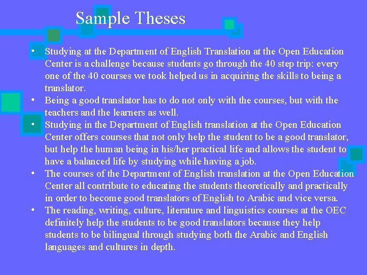 Sample Theses • Studying at the Department of English Translation at the Open Education