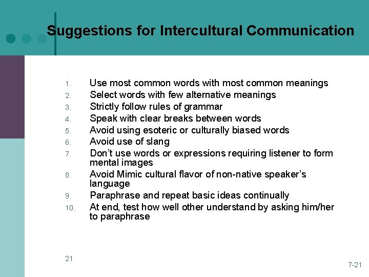 Suggestions for Intercultural Communication 1. 2. 3. 4. 5. 6. 7. 8. 9. 10. Suggestions for Intercultural Communication 1. 2. 3. 4. 5. 6. 7. 8. 9. 10.