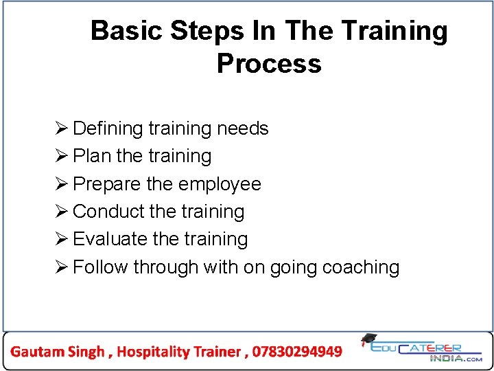 Basic Steps In The Training Process Ø Defining training needs Ø Plan the training Basic Steps In The Training Process Ø Defining training needs Ø Plan the training